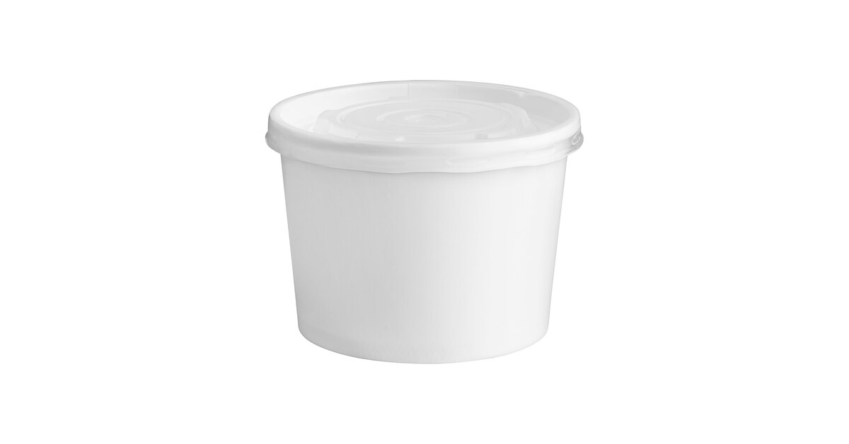 Choice 12 oz. White Double Poly-Coated Paper Food Cup with Vented Plastic  Lid - 25/Pack