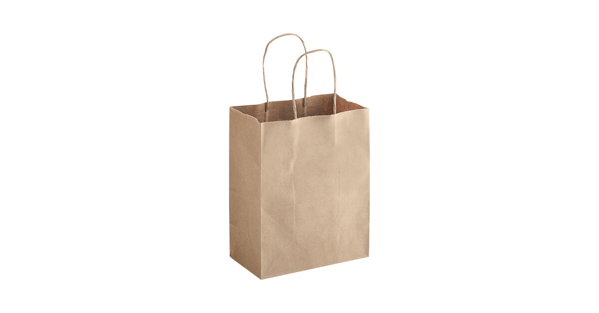 Prime Natural Kraft Shopping Bags with Handle 100 Rose 5-1/4 X 3-1/2 X 8-1/2 Tall 