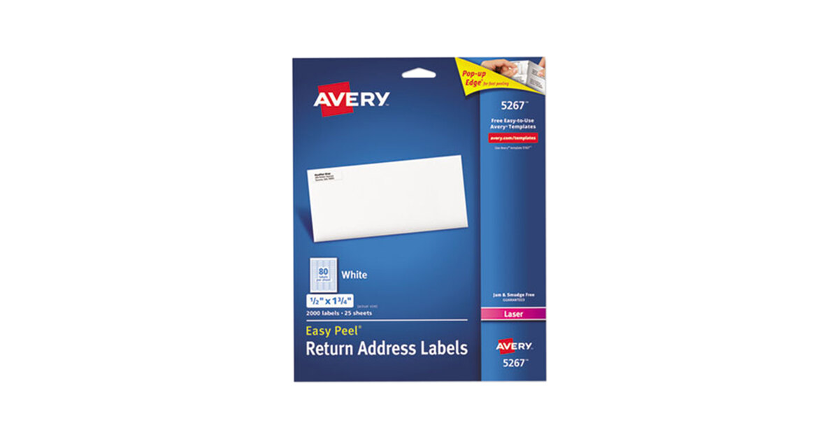 , - New 1/2 x 1 3/4 White Pack of 2000 Laser 5267 Easy Peel Return Address Labels Model: 05267
