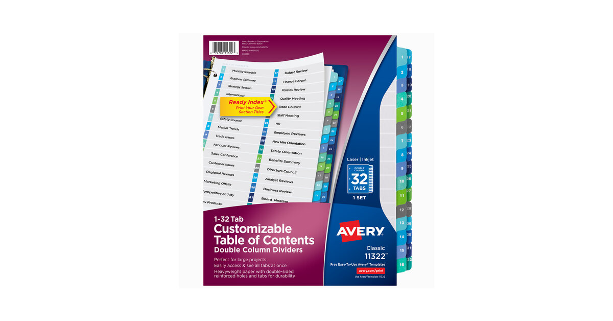 Avery® 11322 Ready Index 32-Tab Double-Column Multi-Color ...
