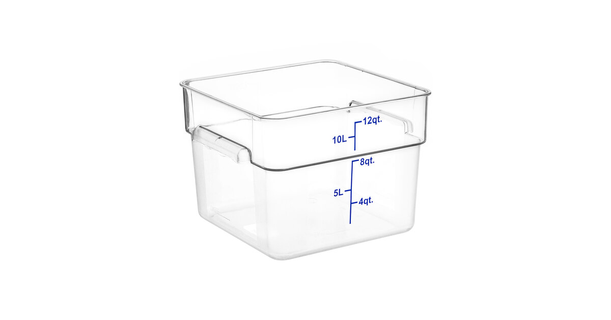 Choice 12 Qt. Translucent Square Polypropylene Food Storage Container and  Blue Lid