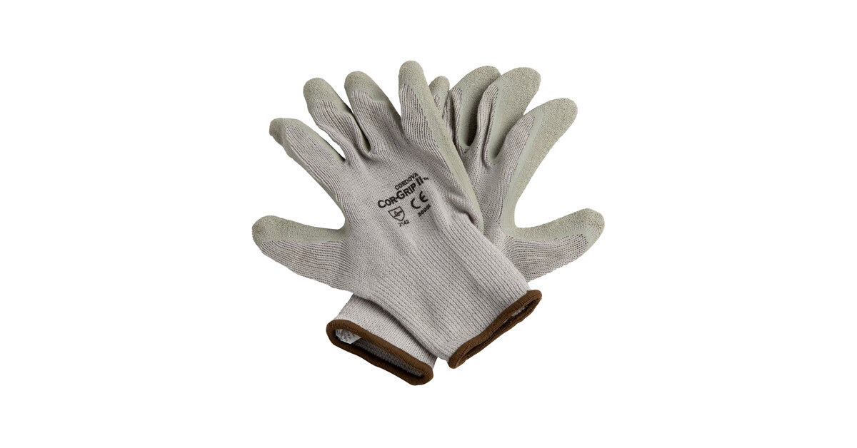 Cordova Cor-Grip Gray Polyester / Cotton Grip Gloves with Blue Crinkle  Latex Palm Coating - Large - 12/Pack