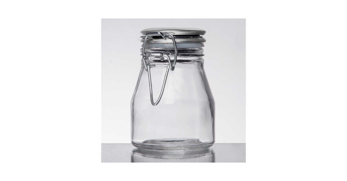 Tablecraft 10106 2 oz. Glass Condiment Jar with Stainless Steel