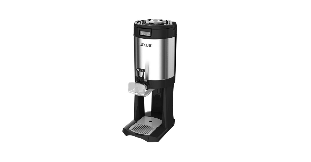 Fetco L4D-15TLA Luxus 1.5 Gallon Stainless Steel Hands-Free Coffee  Dispenser with Stand and Antimicrobial Handle