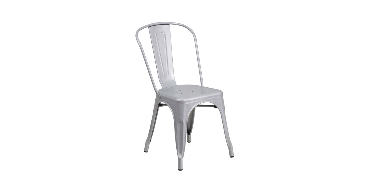 Flash Furniture Silver Stackable Metal Indoor / Outdoor Chair with
