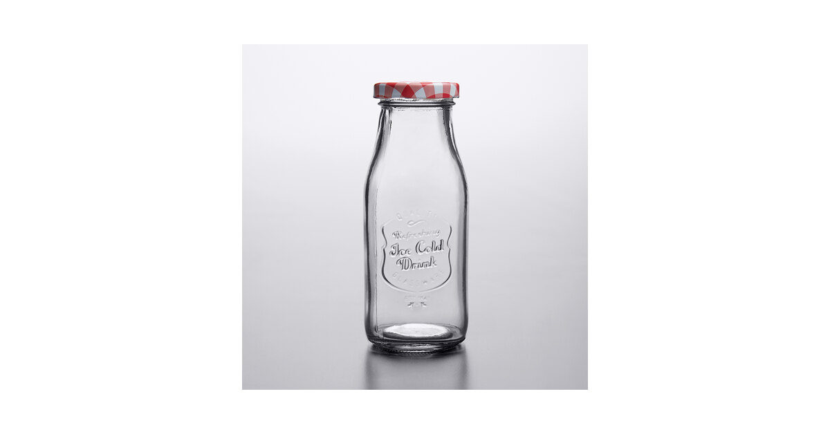 Acopa 14 oz. Embossed Glass Milk Bottle - 12/Case