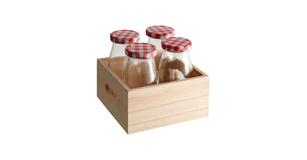 Acopa (12) 6 oz. Glass Milk Bottles with (12) Lids and (3) Wooden