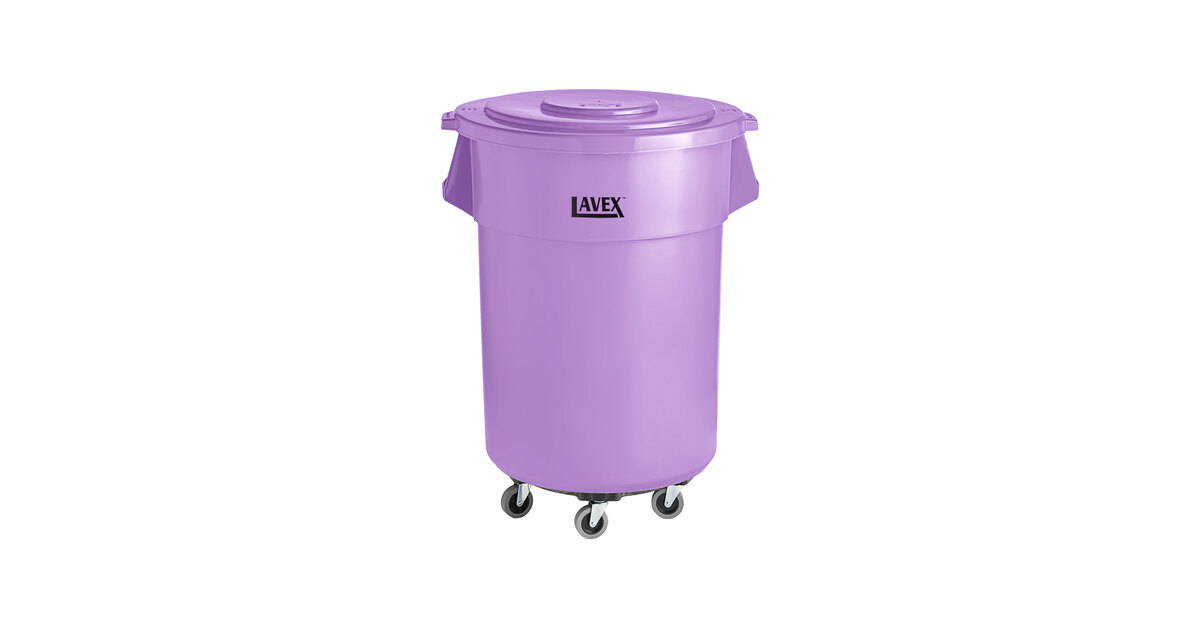 Lavex 55 Gallon Purple Round Commercial Trash Can with Lid and Dolly