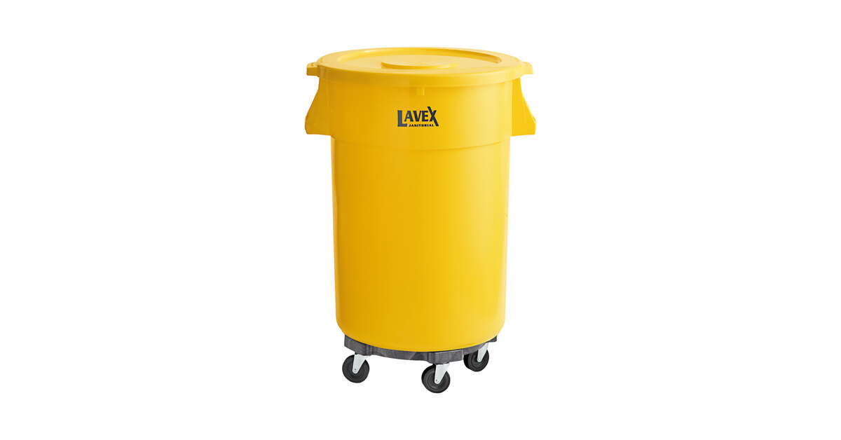 Lavex 64 Gallon Yellow Wheeled Rectangular Trash Can with Lid