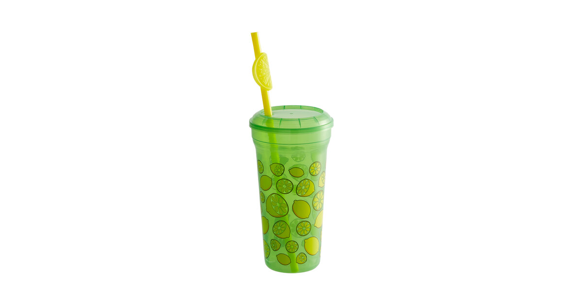 32 oz. Tall Plastic Clear Eyce Design Souvenir Cup with Straw and Lid - 300/Case