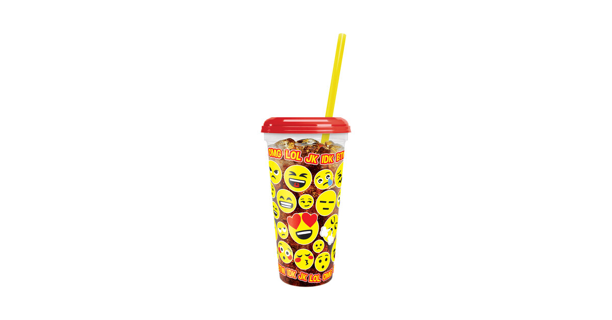 32 oz. Tall Plastic Emoji Design Souvenir Cup with Straw and Lid - 200/Case