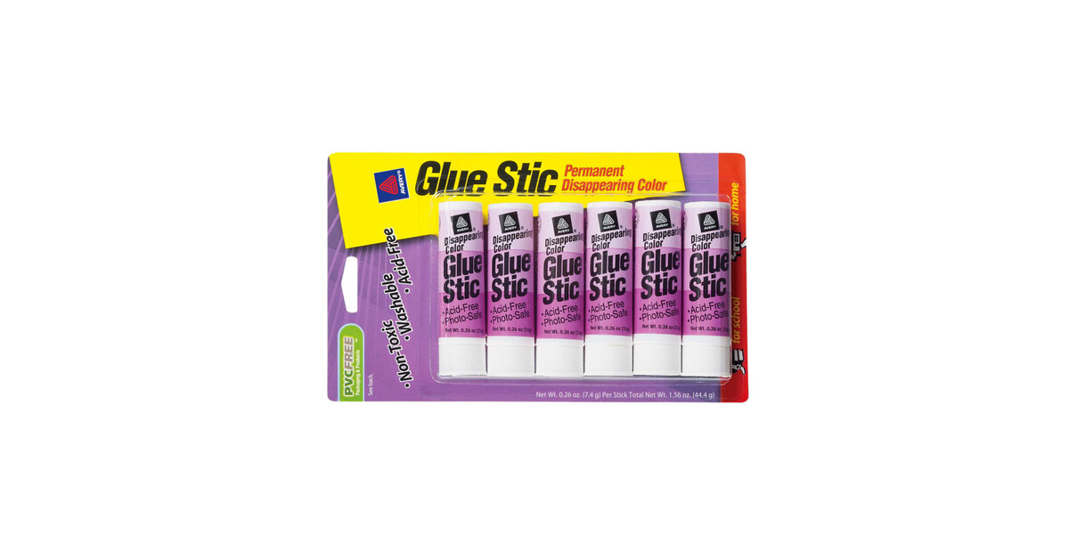 Avery Glue Stick Disappearing Purple Color, Washable, Nontoxic, 1.27 Oz  Permanent Glue Stic, 6pk