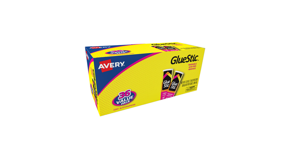 Avery Glue Stic Washable, Nontoxic, Permanent Adhesive, 0.26 oz., 3 Sticks (00164)