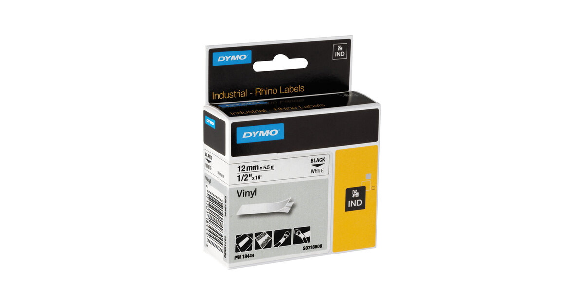 20-Pack Black On White Nylon Industrial Label Tape – 18488 – For DYMO Rhino 6000, 12mm