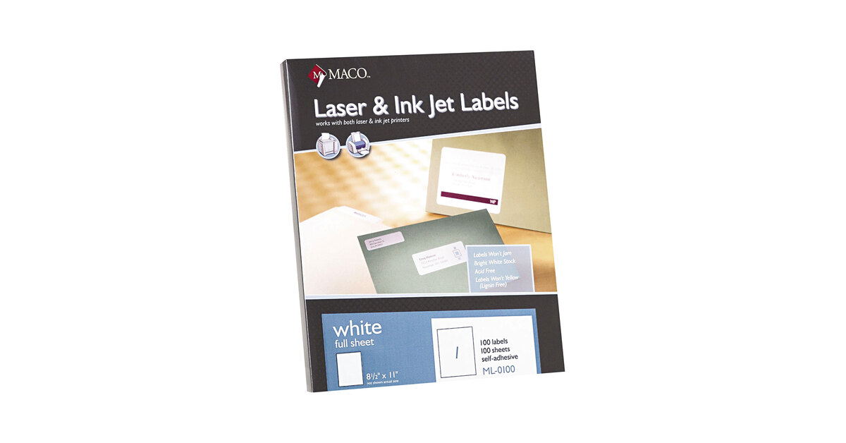 MACO Full Sheet Clear Matte Printable Labels - Laser/Ink Jet Compatible  Craft Labels, 1 per Sheet, 8-1/2” x 11, Box of 50 Pages/Labels