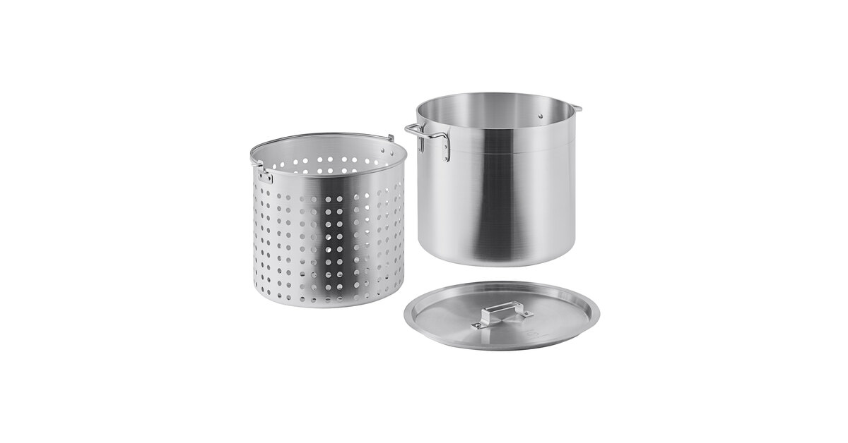32 qt. Stainless Steel Stock Pot with Strainer Basket and Lid