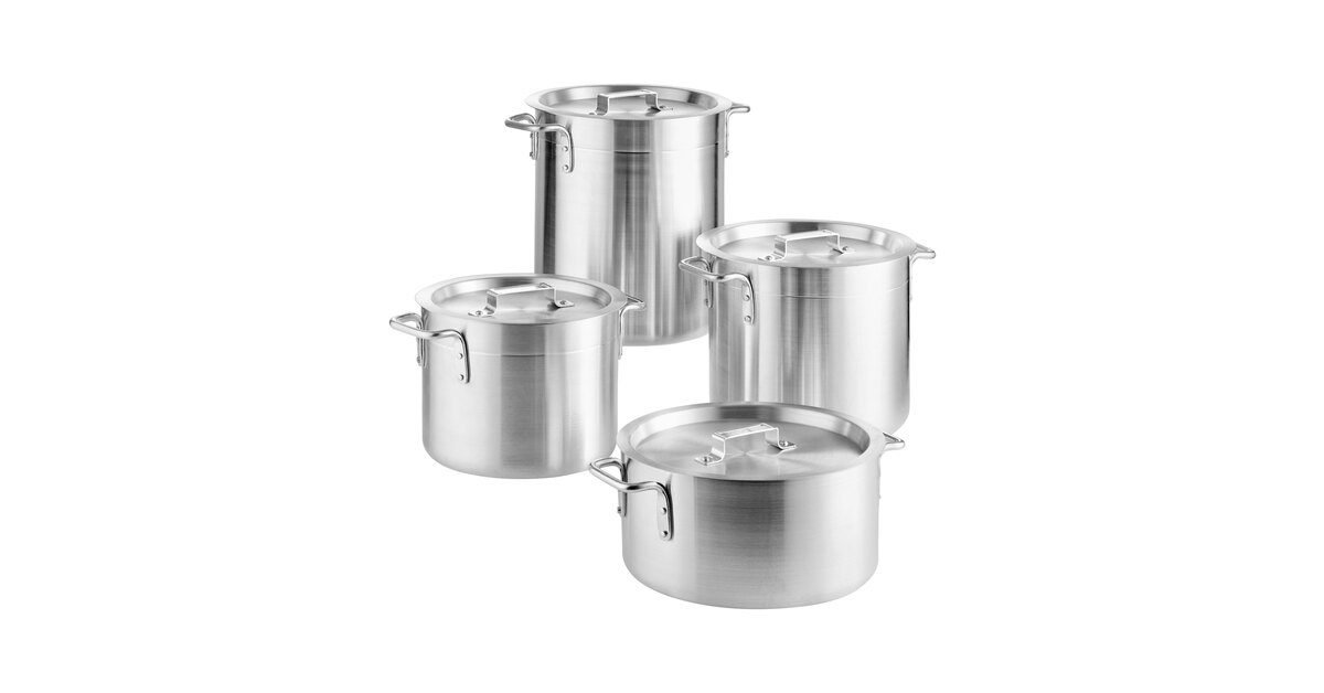 Choice 8-Piece Standard Weight Aluminum Stock Pot Set with 8 Qt., 12 Qt.,  16 Qt., and 20 Qt. Pots and Covers