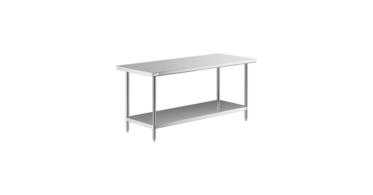 家具・インテリア STAINLESS STEEL CONTAINER TABLE TOP 50L 30 x 72 Stainless Steel Table (16 Gauge, w/ Undershelf)
