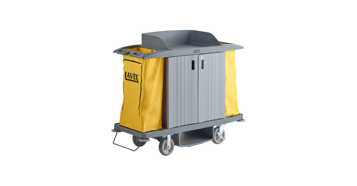 Locking Storage Cart w/ Wheels (Lavex 3-Shelf Housekeeping Cart)