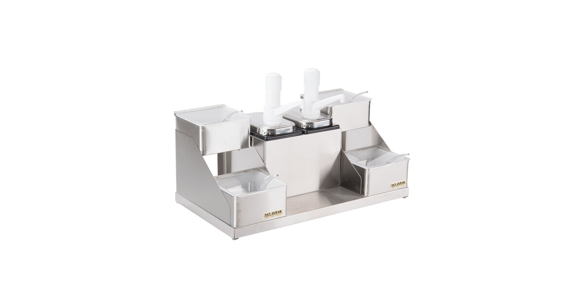 San Jamar P9724 Dual Pump Condiment System with 4-Compartment Two