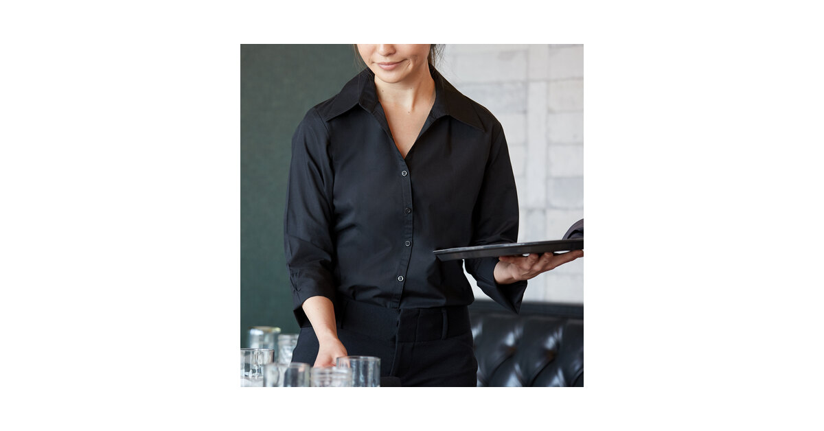 black dress shirt for women Ladies Solid Black Button Down Shirt main image 1