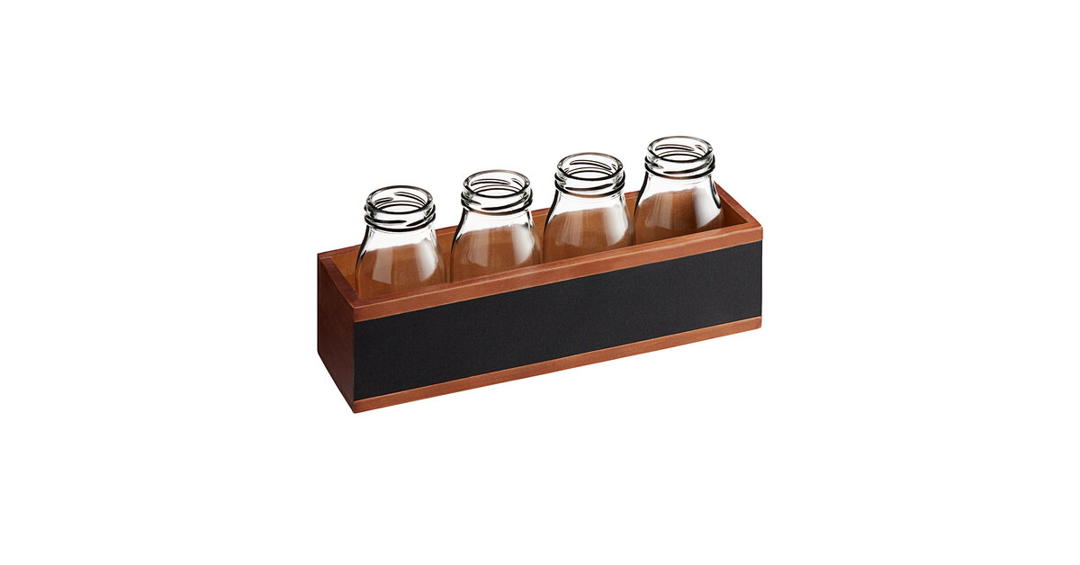 Acopa (12) 6 oz. Glass Milk Bottles with (12) Lids and (3) Wooden Crates
