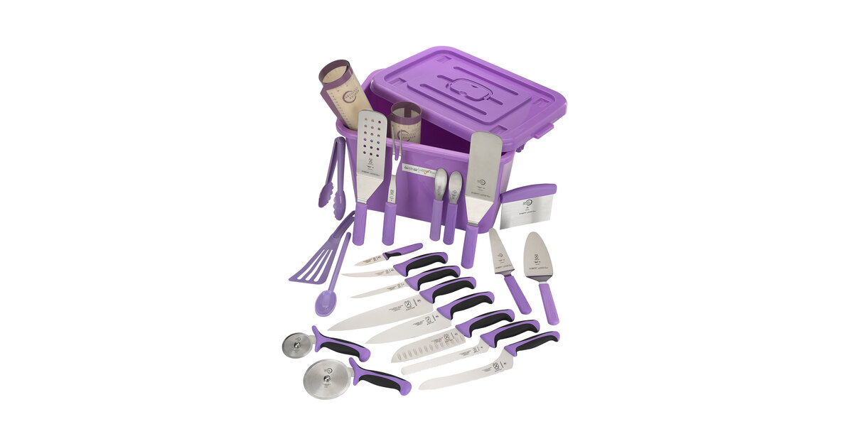 Mercer Culinary M33065 Purple Allergen-Safe Storage Tote & Utensils Kit