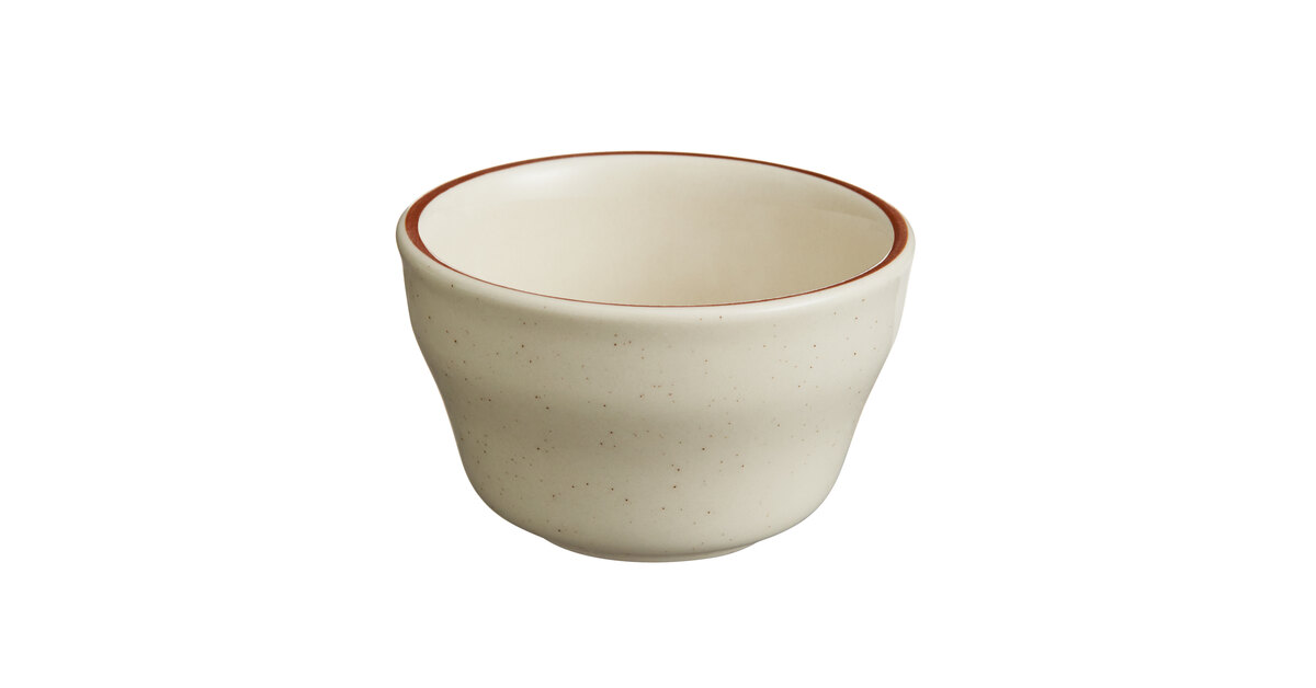 Desert Sand Bouillon Cup - Cream White Ceramic With Brown Bands & Speckles 7.25 Oz