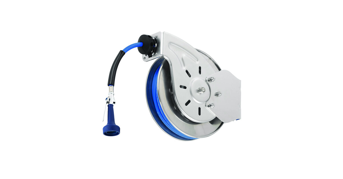 T&S B-7232-08H 35' Open Epoxy Coated Steel Hose Reel with JeTSpray