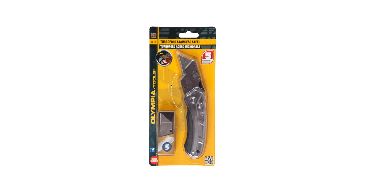 Olympia Tools 33-125 Turbofold X Utility Knife with 5 SK5 Blades
