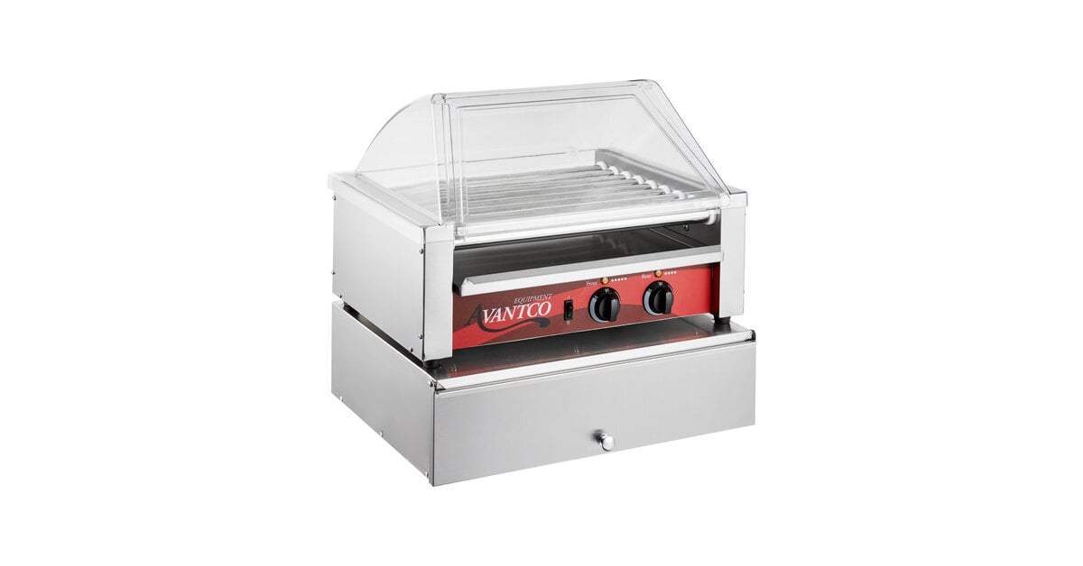 24 Hot Dog Roller Grill w/ Sneeze Guard & Bun Cabinet