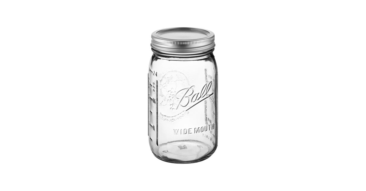Ball 67000 32 oz. Quart Wide Mouth Glass Canning Jar with Silver