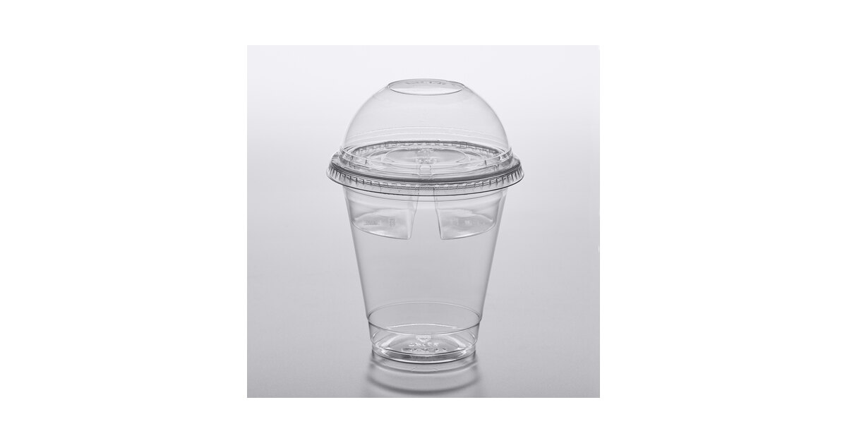Pack of 25 Clear 4-pc Plastic 12 oz Parfait Cup with Insert Flat Lid Dome Lid