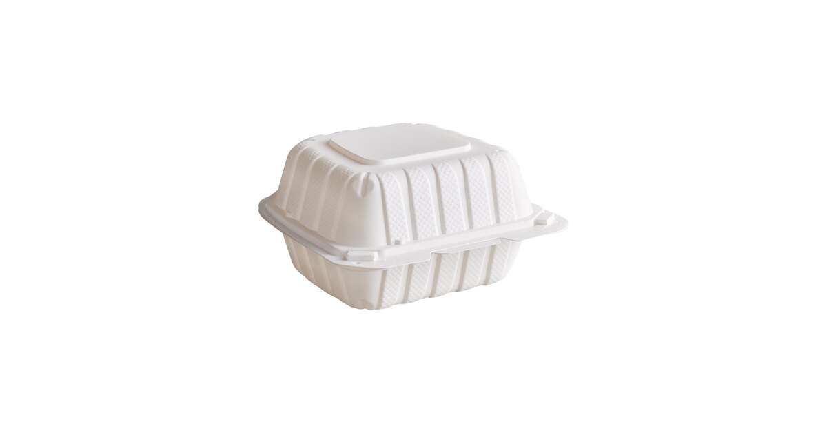 Square Microwaveable White Hinged Take-Out Container - 6
