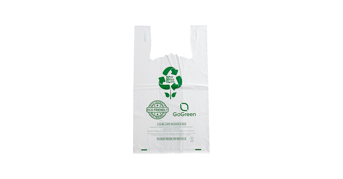 Choice 1/5 Size 2.25 Mil White Reusable Extra Heavy-Duty Plastic T-Shirt Bag  - 150/Case