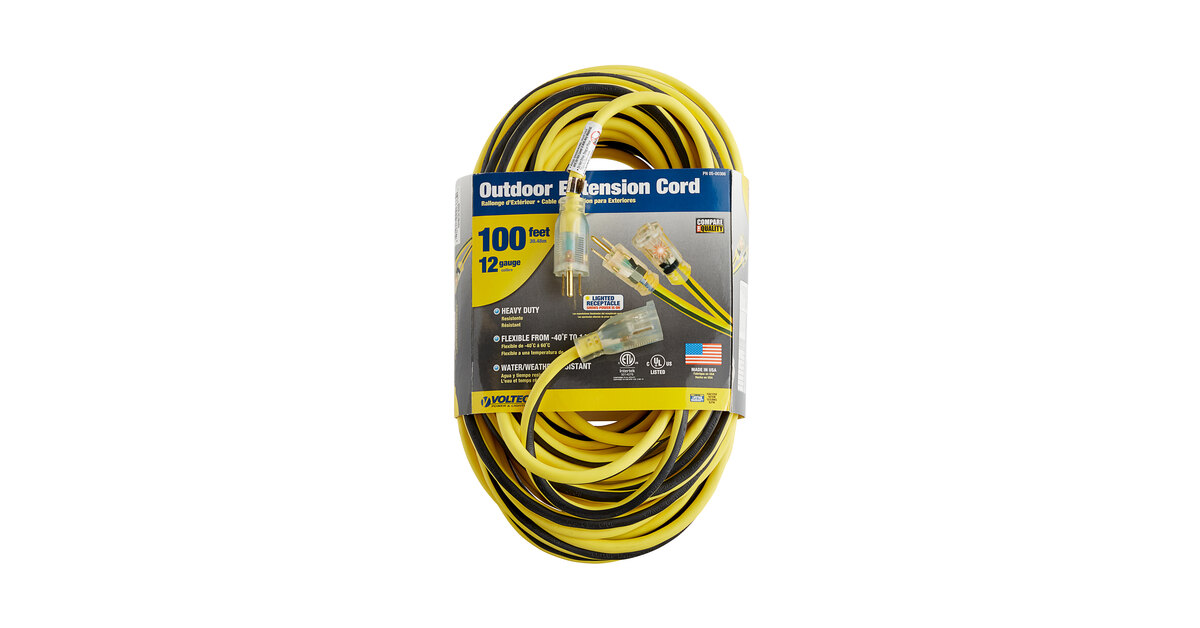 Voltec 05-00366 100' Yellow/Black 12/3 3-Conductor SJTW Extension