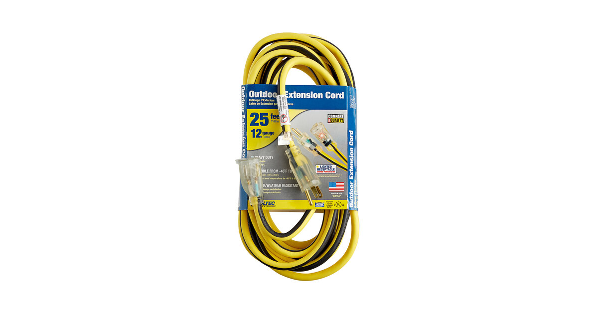 Voltec 05-00364 25' Yellow/Black 12/3 3-Conductor SJTW Extension