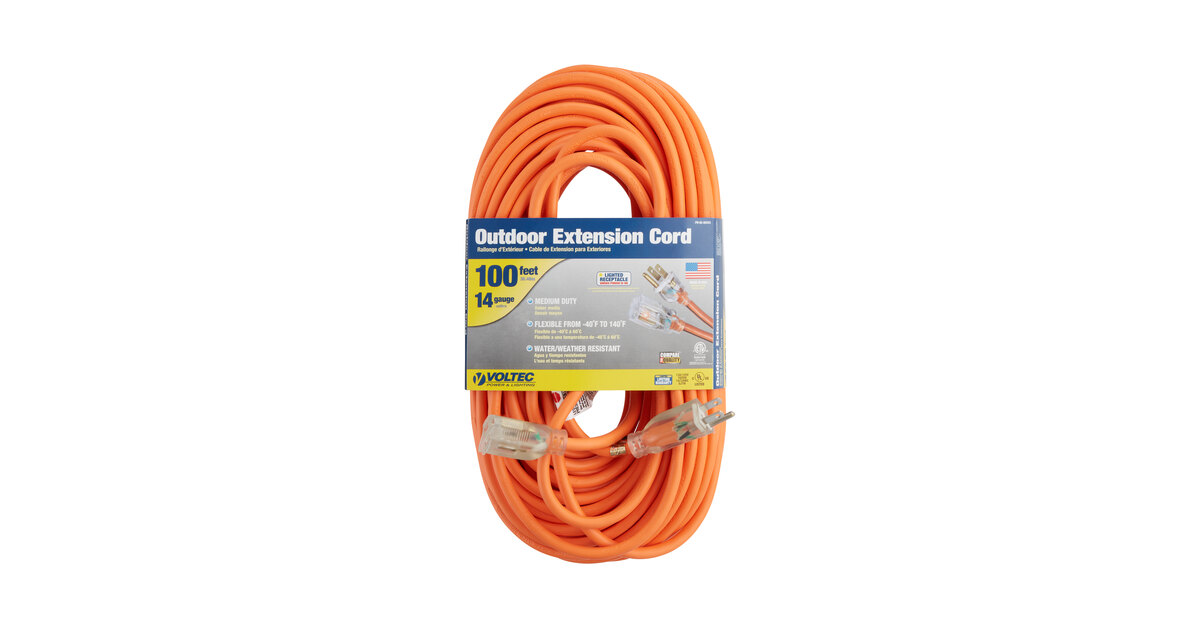 Voltec 05-00343 100' Orange 14/3 3-Conductor SJTW Extension Cord