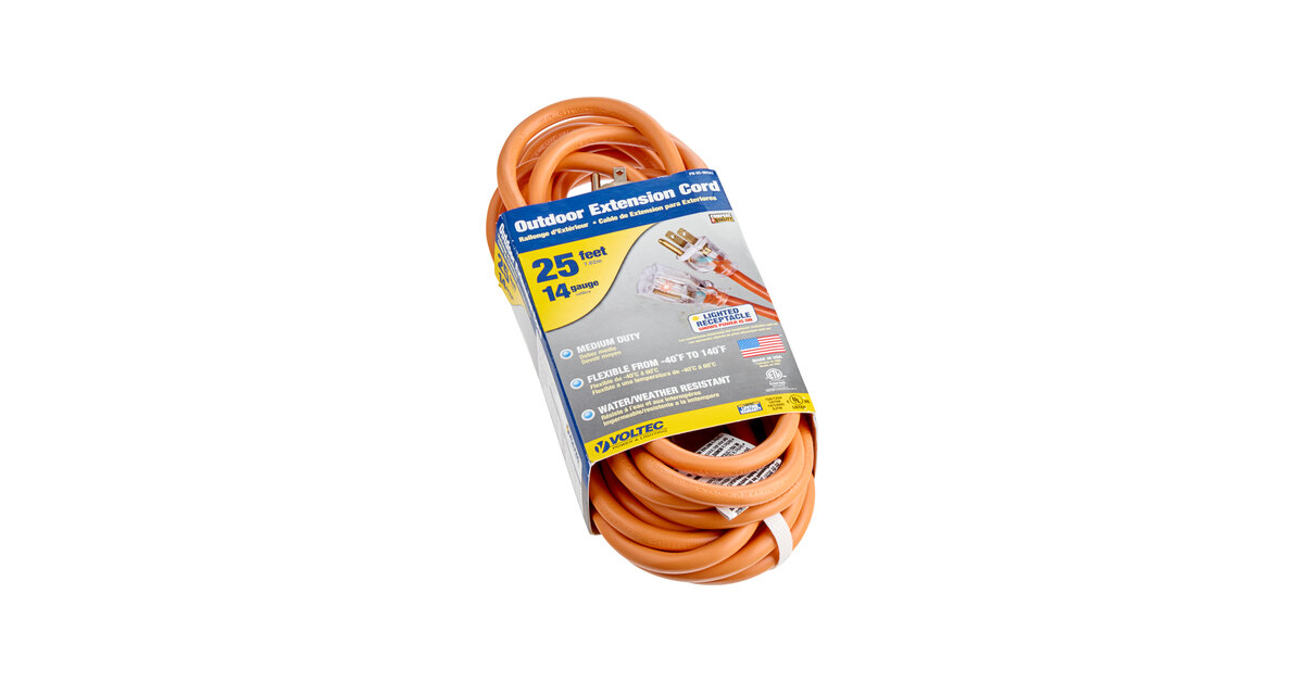 Voltec 05-00341 25' Orange 14/3 3-Conductor SJTW Extension Cord - 300V