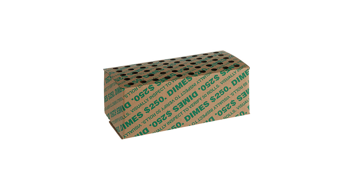 MMF Industries Coin Storage Box For Dimes - $100 Capacity Green Cardboard & Fiberglass 7.9x3.5x1.7 Inch
