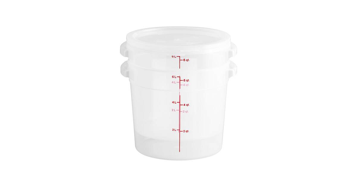 Cambro 2 Qt. Translucent Round Food Storage Container with Red Gradations  and Lid - 3/Pack