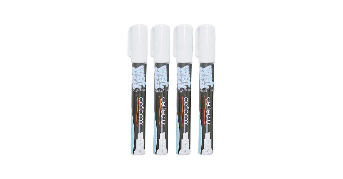 Deflecto Wet Erase Markers, Medium Chisel Tip, Assorted Colors, 4