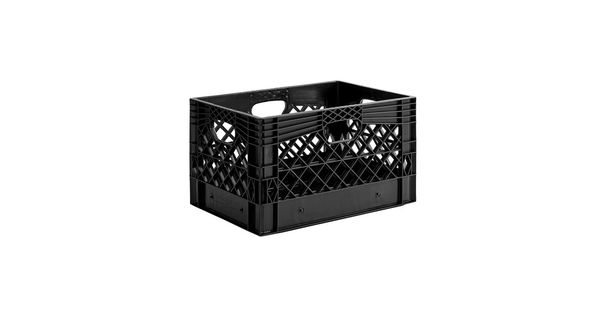 Heavy-Duty 24QT Plastic Milk Crate – Black, Super Sturdy Storage Bin