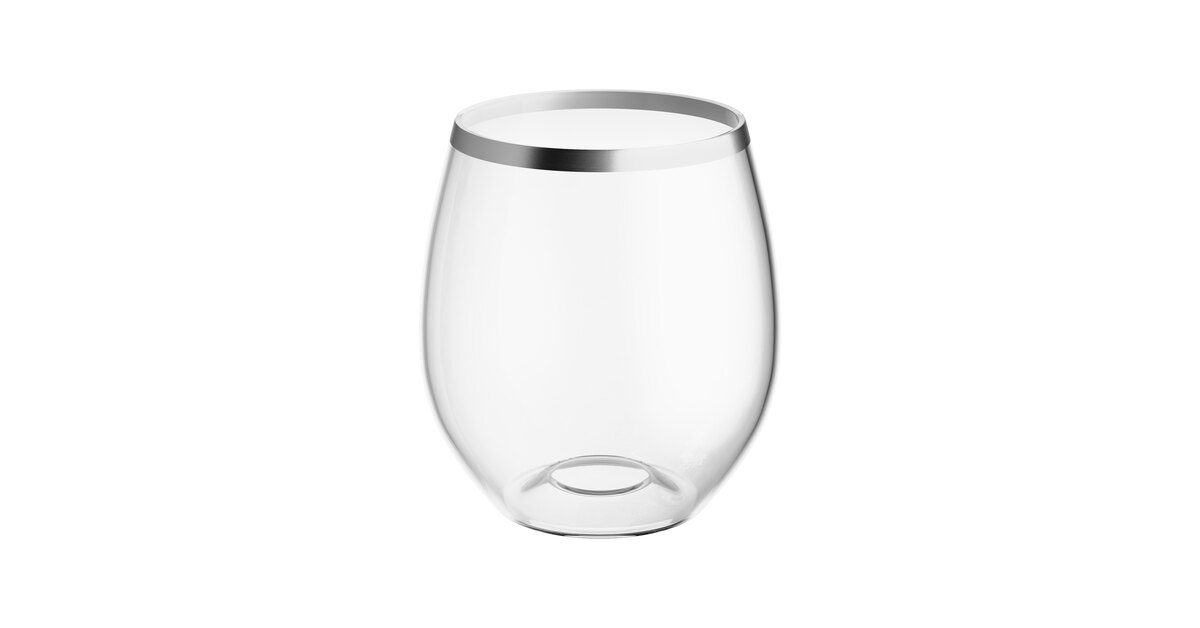 Visions Dynasty 12 oz. Clear Plastic Stemless Wine Glass with Silver Rim -  64/Case