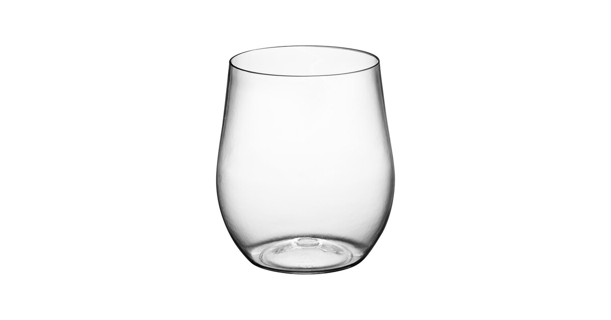 Visions 12 oz. Heavy Weight Clear Plastic Stemless Wine Glass with Gold Rim  - 64/Case
