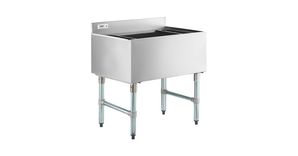 Regency 18 x 36 Underbar Ice Bin with 7 Circuit Post-Mix Cold Plate,  Sliding Lid, and Bottle Holders - 79 lb.