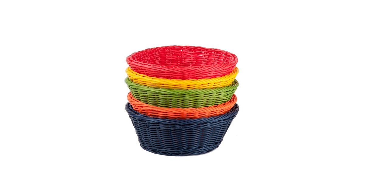 TableCraft Round Food Baskets - 8.25 X 3.25 Inch Polypropylene Serving Baskets (Pack Of 5)