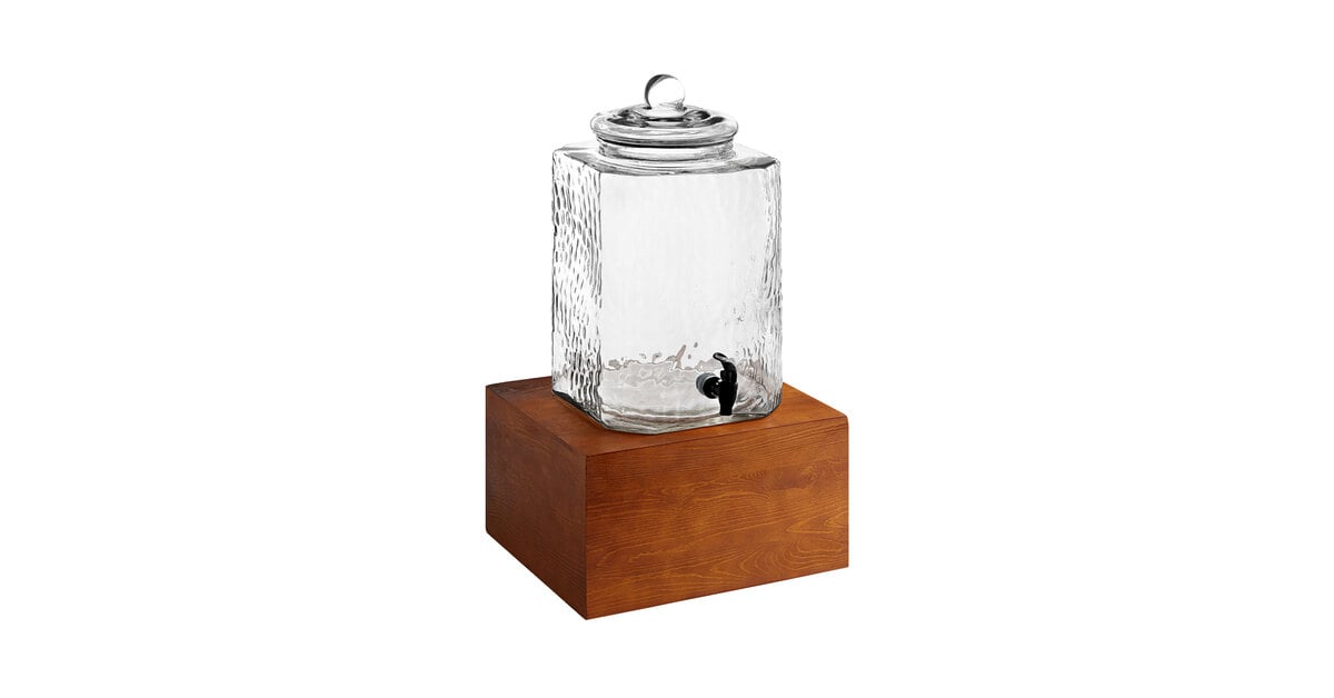 Acopa 5 Gallon Curved Glass Beverage Dispenser with Glass Lid, Spigot, and  Wood Base