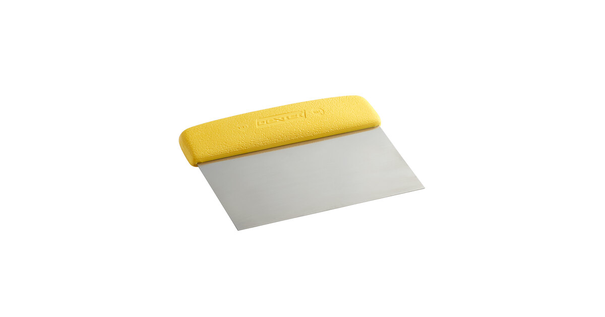 Metal Dough Scraper Knife Over Bright Yellow Surface Background