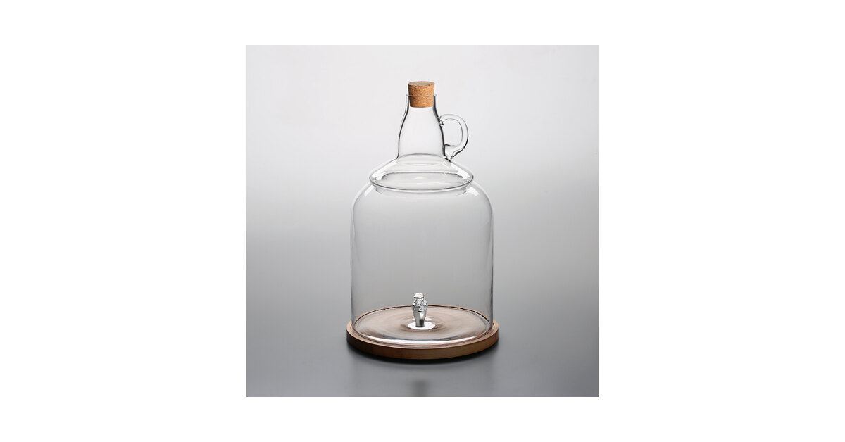 Acopa 4 Gallon Raindrop Glass Beverage Dispenser with Cork Lid, Wood Base,  and Spigot